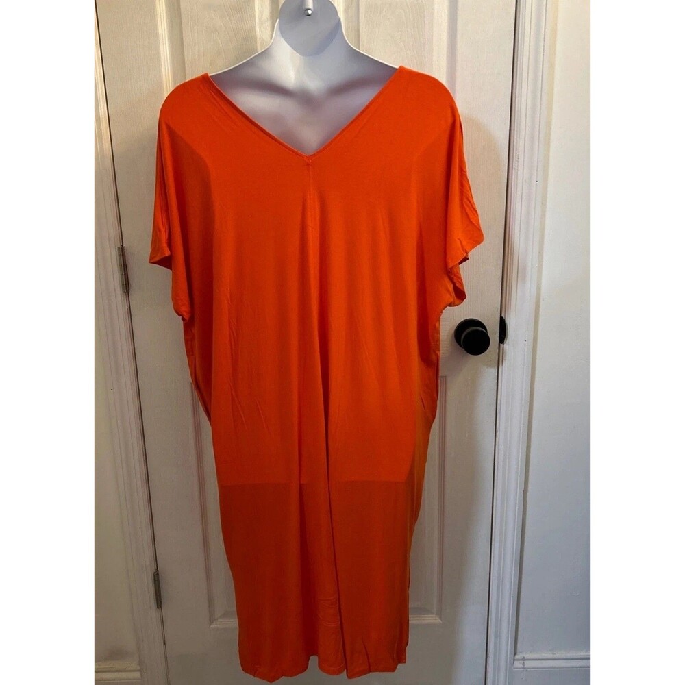 Ava & Viv Plus Size 1X Orange V Neck Dolman Short Sleeve Dress NWT - Picture 2 of 16